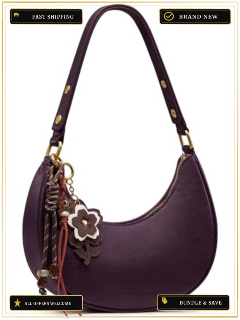 Crescent Shoulder Bag for Women Small Clutch Purse Cute Handbag Faux Leather